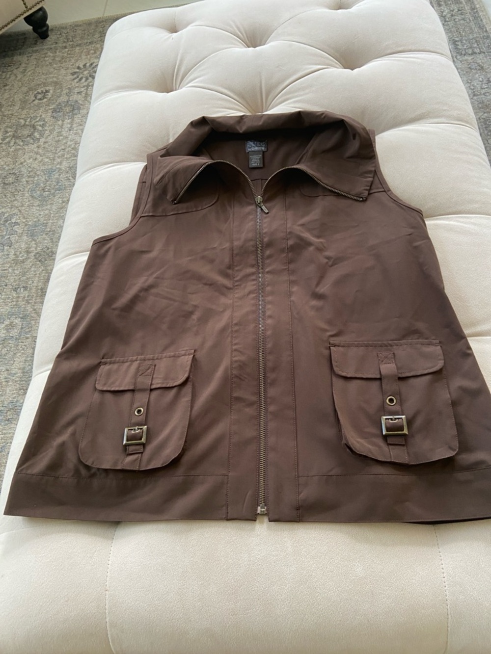 Additions by Chico's Brown Sleeveless Hooded Utility Vest Size 3